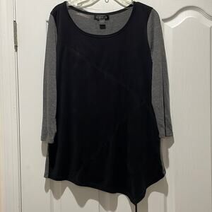 August Silk M black grey asymmetrical hemline top worn once euc faux suede